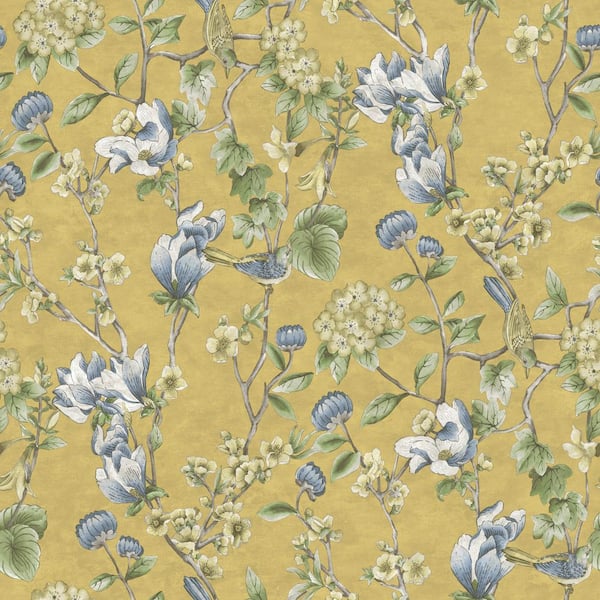 HOLDEN Floral Bird Trail Yellow Non-Pasted Wallpaper (Covers 56 sq. ft.)
