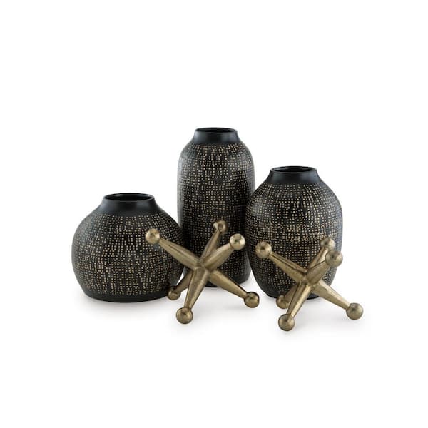 Signature DESIGN BY ASHLEY Vinburn 10 in. H Black Metal Bud Decorative Vase (Set of 5)