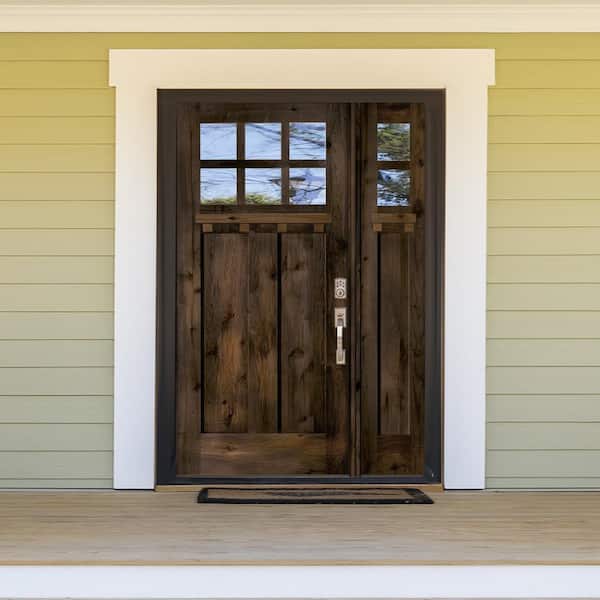 50 in. x 80 in. Craftsman Knotty Alder 2 Panel Left Hand 6 Lite Clear Glass DS Black Wood Prehung Front Door/Sidelite