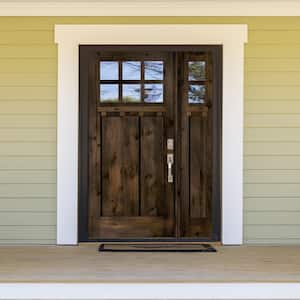 46 in. x 80 in. Craftsman Alder 2- Panel Left-Hand/Inswing 6-Lite Clear Glass Black Stain Wood Prehung Front Door w/RSL