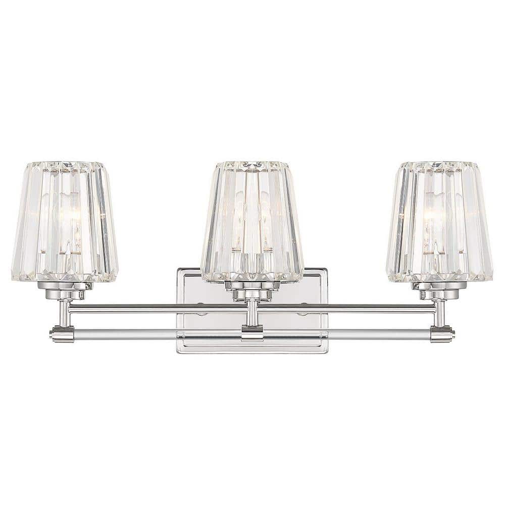 Polished Nickel 3-Light Vanity with Clear Crystal Shades