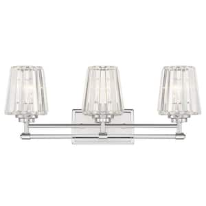 Garnet 24 in. 3-Light Polished Nickel Vanity Light with Crystal Shades