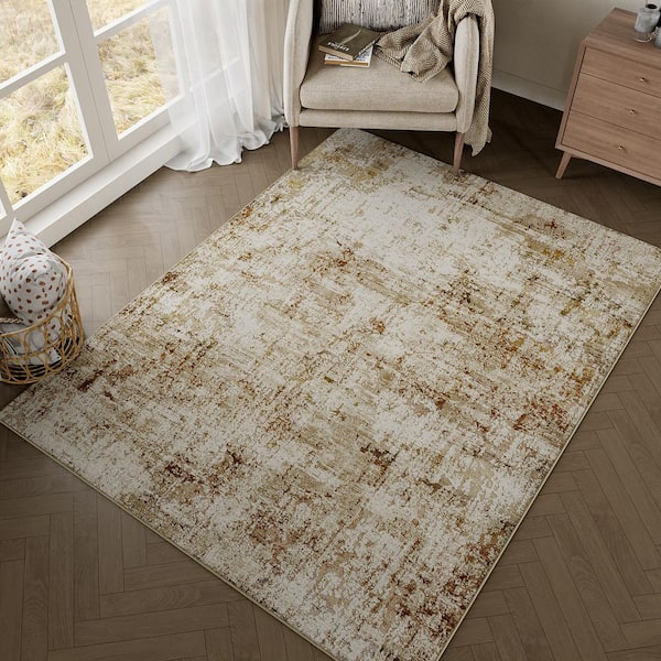 Rainbow Brown 5 ft. x 7 ft. Washable Modern Abstract Area Rug
