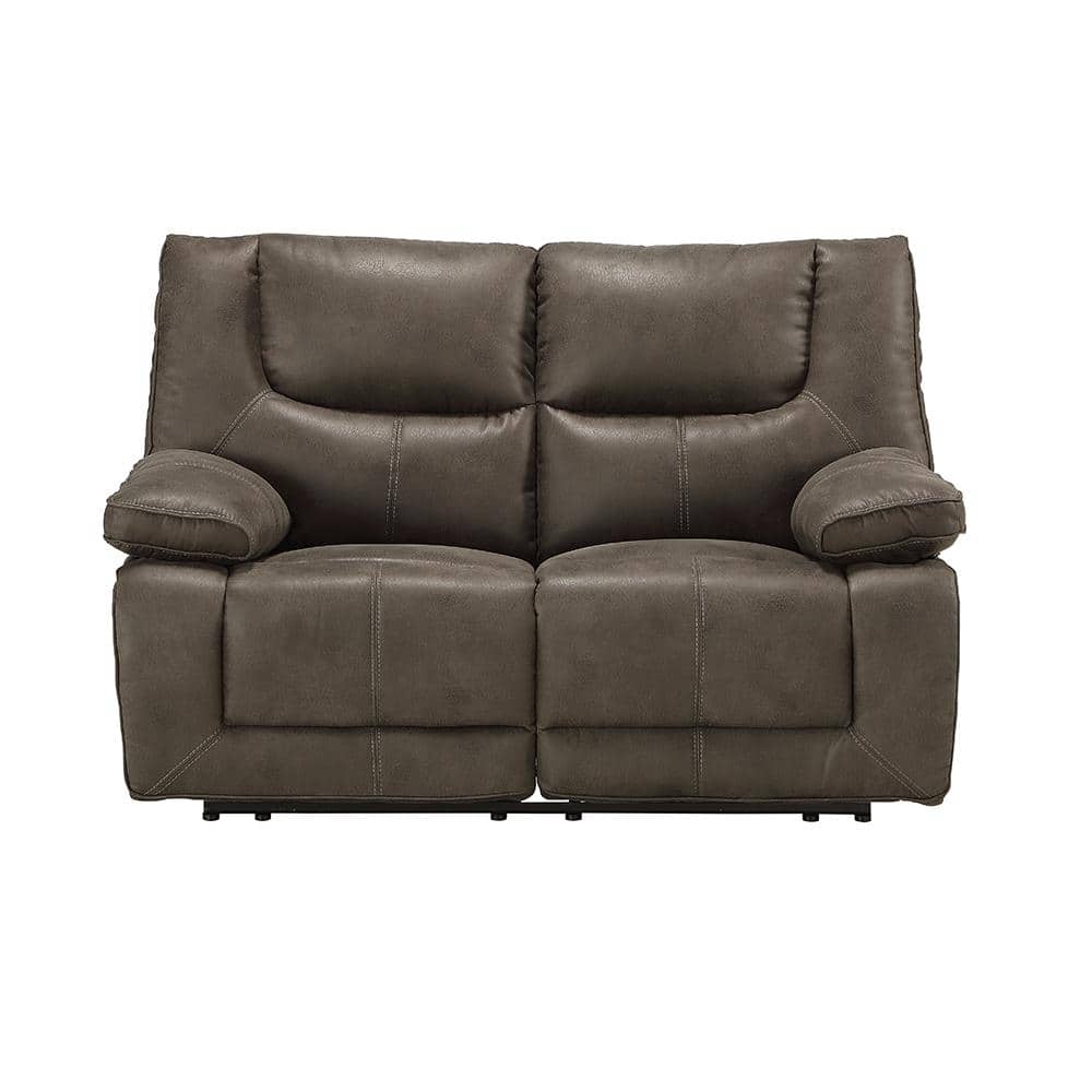 Gray Leather Tufted Power Motion Loveseat with Pillow-Top Arms