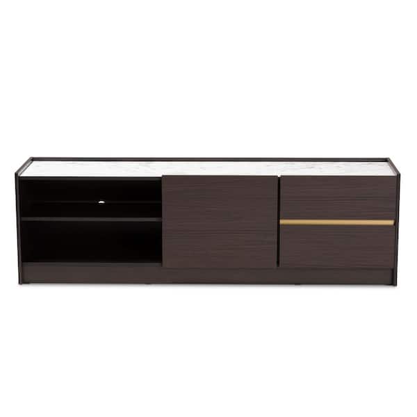 Baxton Studio Walker 63 in. Dark Brown and Faux Marble TV Stand Fits TV's up to 70 in.