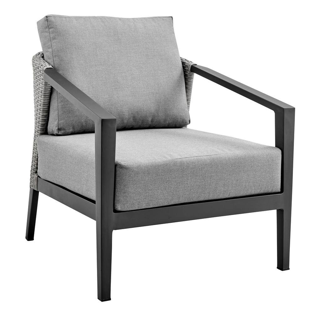 Palma Black Aluminum and Wicker Outdoor Lounge Chair with Dark Gray Cushion