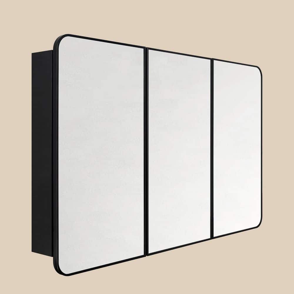 48.2 in. W x 30 in. H Rectangular Metal Framed Recessed and Surface Medicine Cabinet with Mirror in Matt Black price history on PriceWatchPro