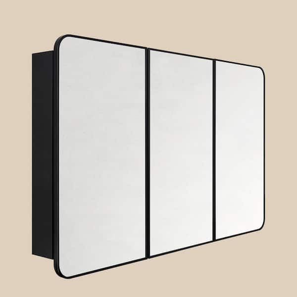 48.2 in. W x 30 in. H Rectangular Metal Framed Recessed and Surface Medicine Cabinet with Mirror in Matt Black