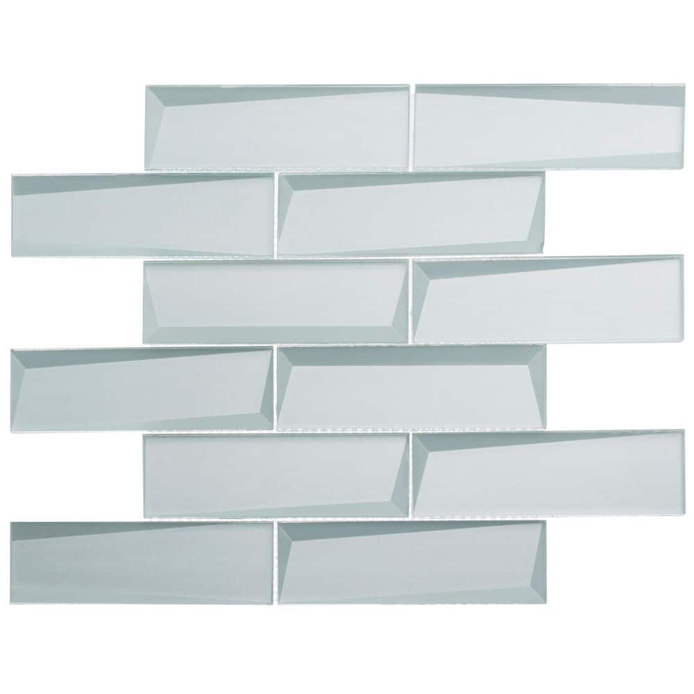 Daazen Ski Gray/Blue 5 in. x 6.5 in. 3-D Look Brick-Joint Glass Mosaic Wall