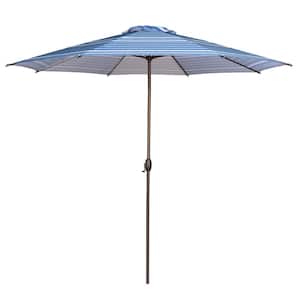 11 ft. Market Patio Umbrella with Push Tilt and Crank in Blue Stripe