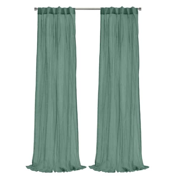Paloma Sage Polyester Broomstick Crushed 52 in. W x 63 in. L Dual Header Indoor Sheer Curtain (Single Panel)