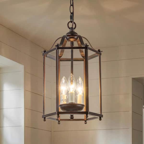ALOA DECOR Vintage Bronze Lantern Pendant Light 3-Light Farmhouse