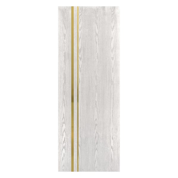 36 in. x 96 in. Solid Core White Oak Natural Wood Veneer Prefinished With Glossy Gold Inserts Katty Interior Door Slab
