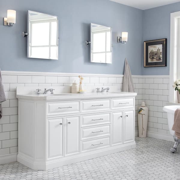 Palace 72 in. W x 22 in. D x 34 in. H Double Sink Bath Vanity in Pure White with Carrara White Quartz Top