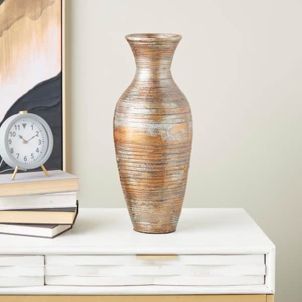 Litton Lane Brown Antique Inspired Pot Bamboo Wood Decorative Vase