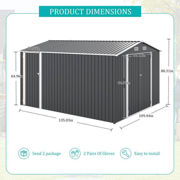 Outdoor Metal Storage Shed 9x11 FT-3 Lockable Doors, Utility Tool