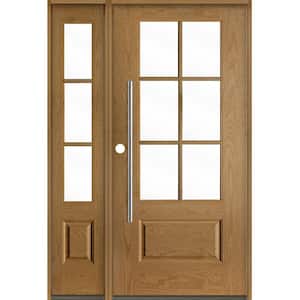 UINTAH Faux Pivot 50 in. x 80 in. 6-Lite Right-Hand/Inswing Clear Glass Bourbon Stain Fiberglass Prehung Front Door wLSL