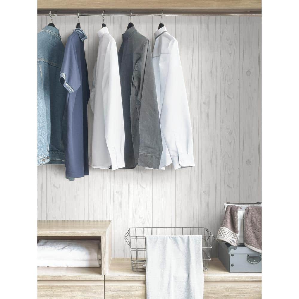 White and Gray Faux Wood Peel and Stick Wallpaper Roll