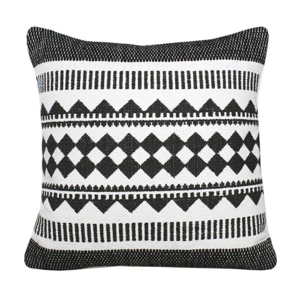 Black and White Cowhide Geometric Square Throw Pillow