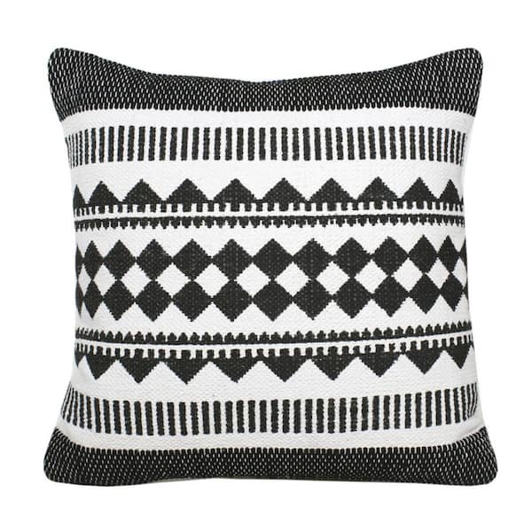 Black, White Geometric Polyester 20 in. x 20 in. Throw Pillow