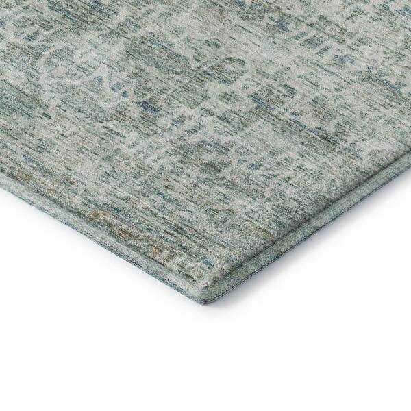 Mayfield Premium Machine Washable Abstract AMF2152 Teal 8 ft. x 8 ft. Round Rug