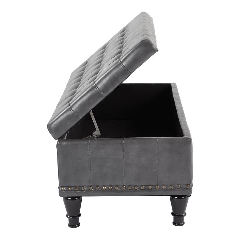 Caldwell Tufted Grey Bonded Leather Storage Ottoman