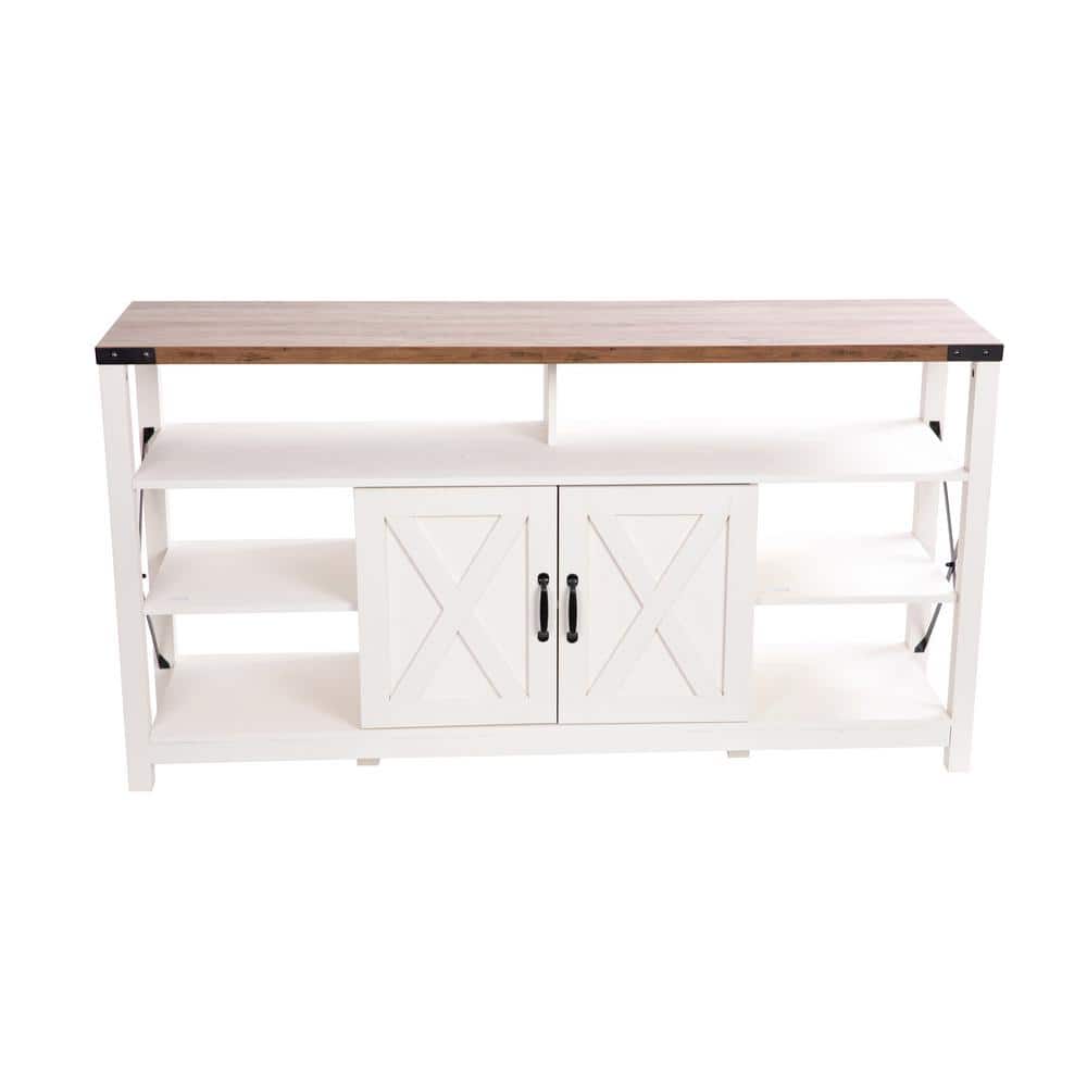 TAYLOR + LOGAN 60 in. White/Oak Entertainment Center Drawer Fits Up to 65 in -  TV500488