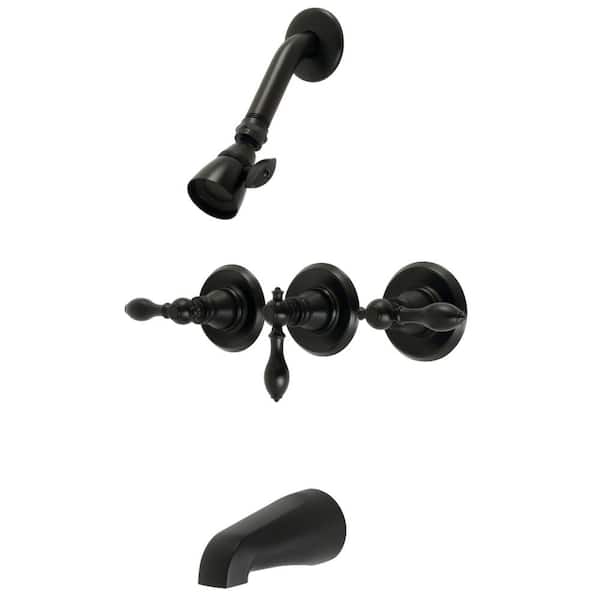 Kingston Brass American Triple Handle 1-Spray Tub and Shower Faucet 2 GPM with Corrosion Resistant in. Matte Black