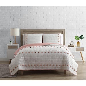 Frente Coral 3-Piece Soft Microfiber King Quilt Set with Tassels