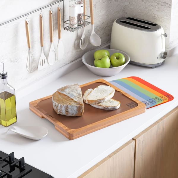 Seville Classics 1-Piece Bamboo Cutting Board with 7-Color-Coded