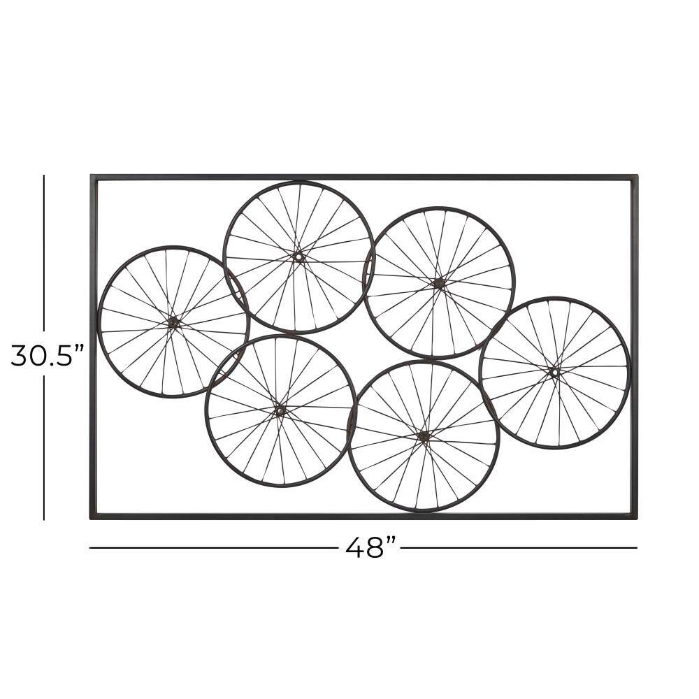 Large Black Metal Abstract Wheel Design Wall Art, 48" x 30.5"