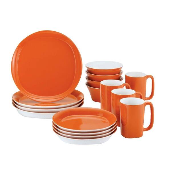 Rachael Ray Round and Square 16-Piece Dinnerware Set in Tangerine