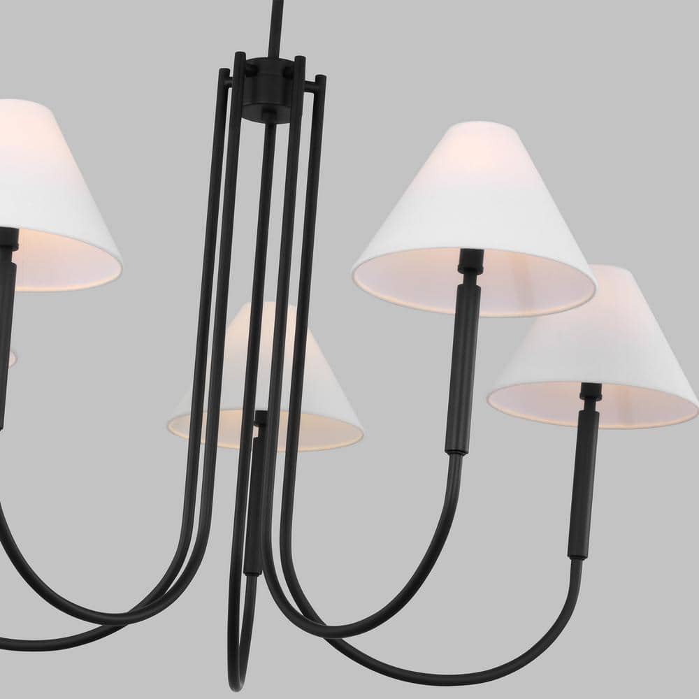 Midnight Black 6-Light Chandelier with White Linen Shades