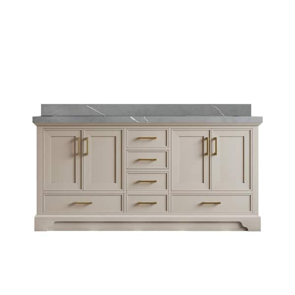 Willow Collections Charlotte 72 in. Double Sink Freestanding Fine Grain Bath Vanity with Piatra Gray Qt. Top Unassembled