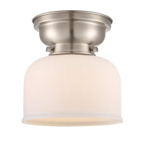 Bell 8 in. 1-Light Brushed Satin Nickel Flush Mount with Matte White Glass Shade