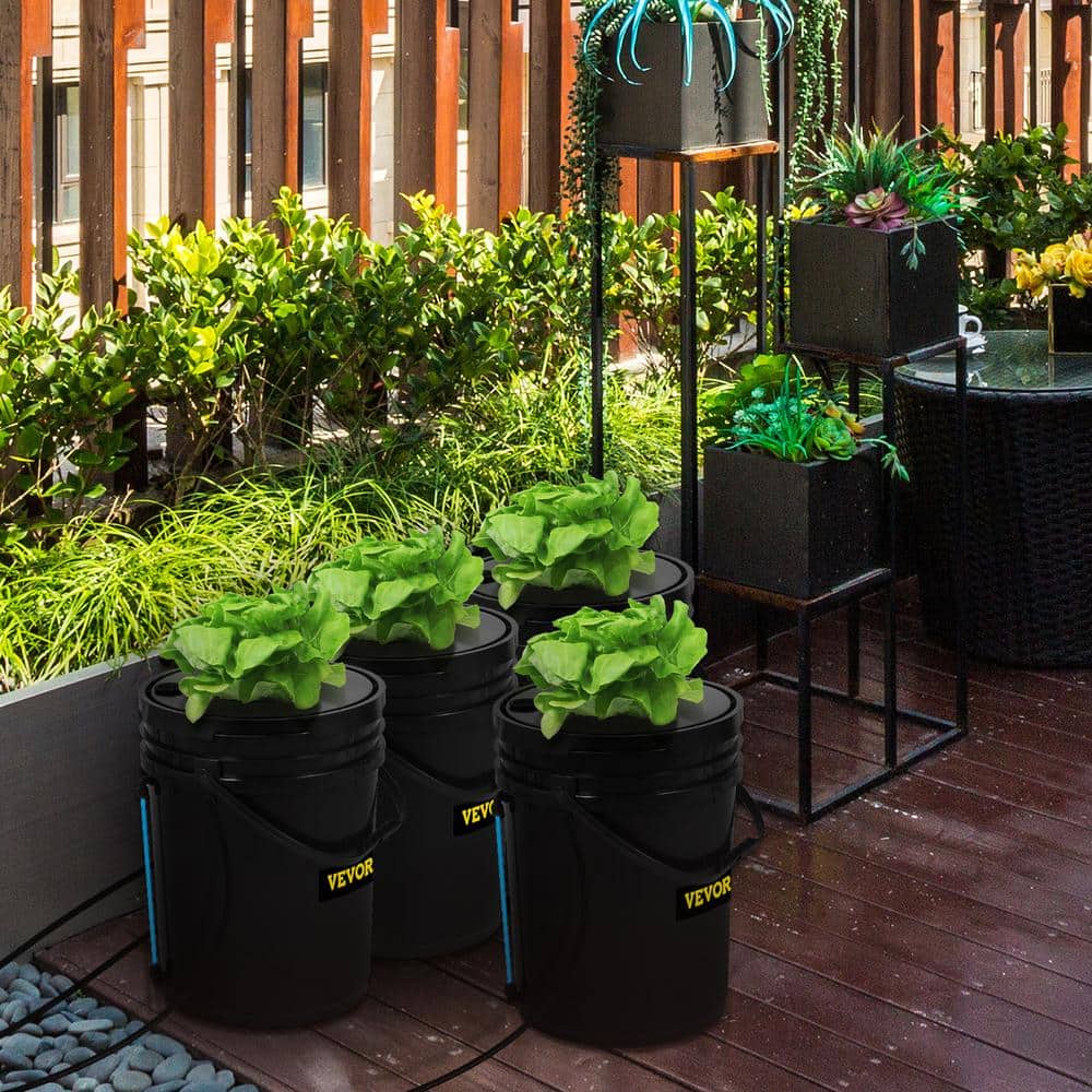 Black 5 Gallon 4-Bucket Hydroponic System for Indoor/Outdoor Use