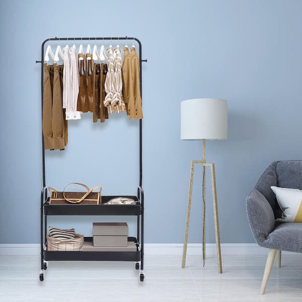 Garment Rack on Wheels with 2 Tier Storage Shelves – INNOKA