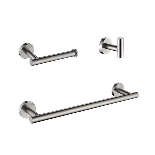 Flynama 3-Piece Wall Mounted Hand Towel Holder in Brushed Nickel, Towel Bar, Toilet Paper Holder, Robe Towel Hooks