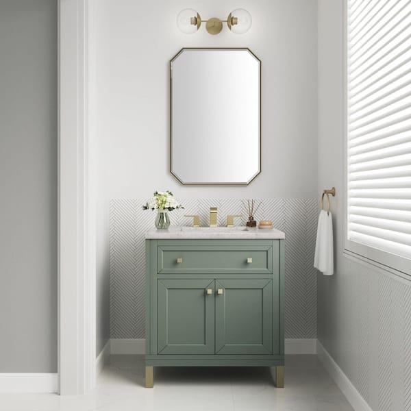 James Martin Vanities Chicago 30.0 in. W x 23.5 in. D x 33.76 in. H Single Bath Vanity in Smokey Celadon with Eternal Jasmine Pearl Quartz Top