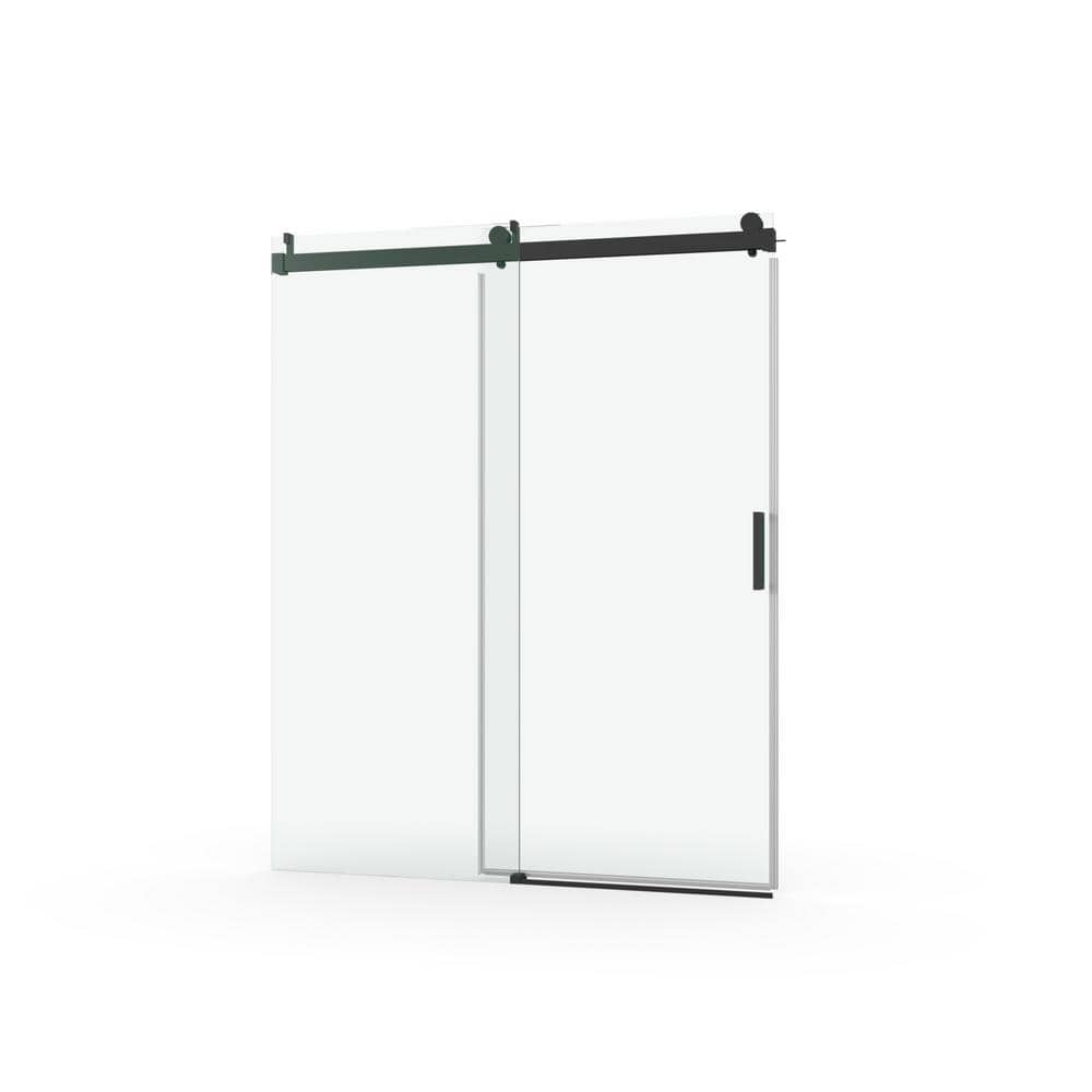 72 in. W x 76 in. H Single Sliding Frameless Shower Door in Matte Black Wit