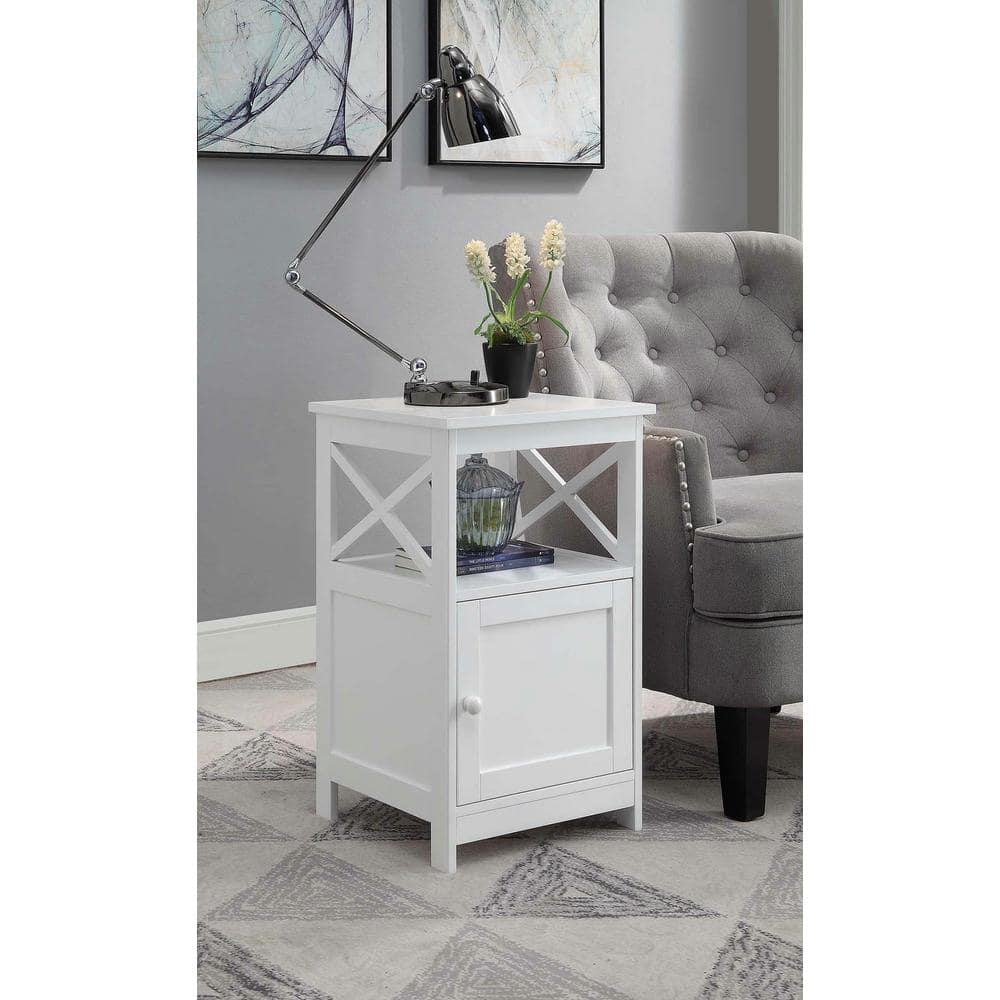Contemporary Oxford White Wood and Metal End Table with Cabinet