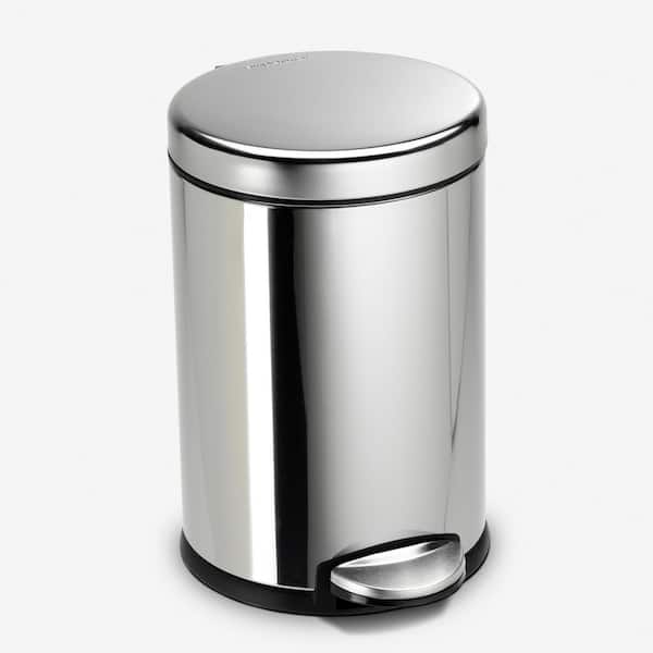 simplehuman 4.5L Round Step Bathroom Trash Can with Soft-Close Lid, Polished Stainless Steel