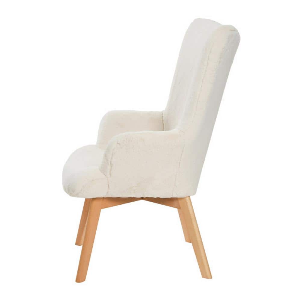 Chic Farmhouse Creamy White Wood Wingback Accent Chair