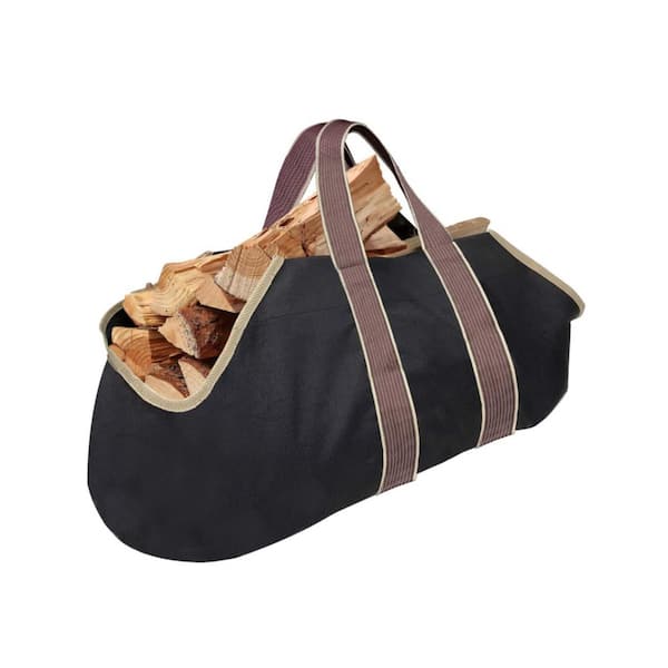Angel Sar Black Spacious Canvas Tote Bag for Indoor Fireplace, Outdoor Woodpile Organization & Efficient Firewood Hauling