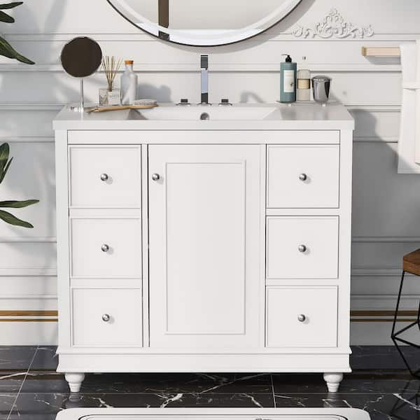 Unbranded 36 in. W x 18 in. D x 34 in. H Single Sink Freestanding Bath Vanity in White with White Cultured Marble Top