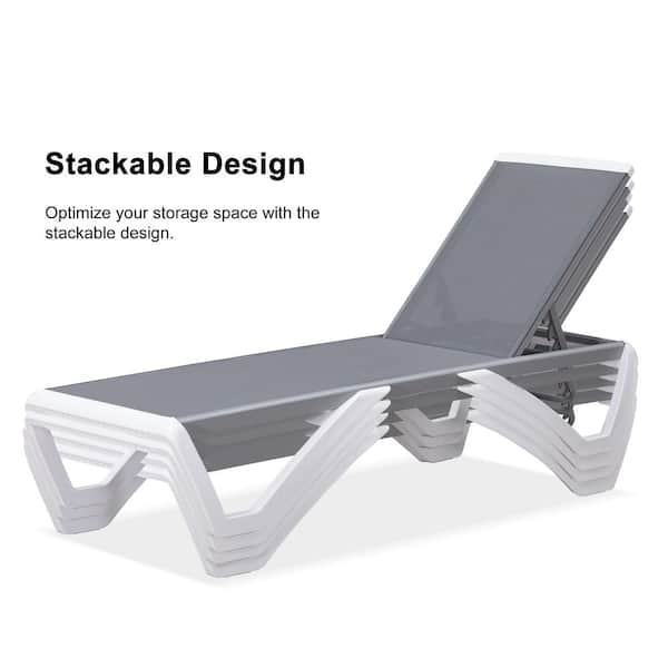 Patio Chair Set Plastic Outdoor Chaise Lounge Chairs for Outside Beach in-Pool Lawn Poolside, Light Grey