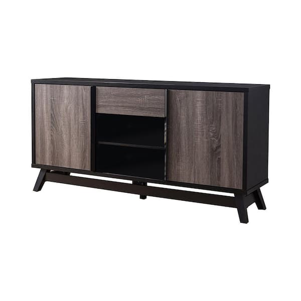 Benjara 60 in. Black and Gray Wood TV Stand Fits TVs up to 65 Inch in. with 1 Drawers