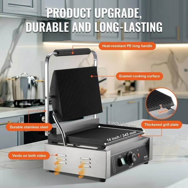 Panini Press Grill CTJ Commercial Panini Grill Grooved Press