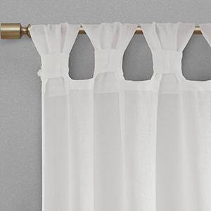 White Sheer Tab Top Faux Linen Kitchen Window Panel
