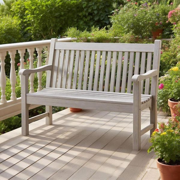 All-Weather Polystyrene Lumber 2-Person Plastic Outdoor Garden Bench in Gray
